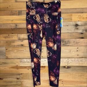 Aviva Workout Leggings Women’s NWT Med Purple Floral Pockets Comfy Chic Gym Wear